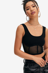 Mesh Boning Backless Crop Top