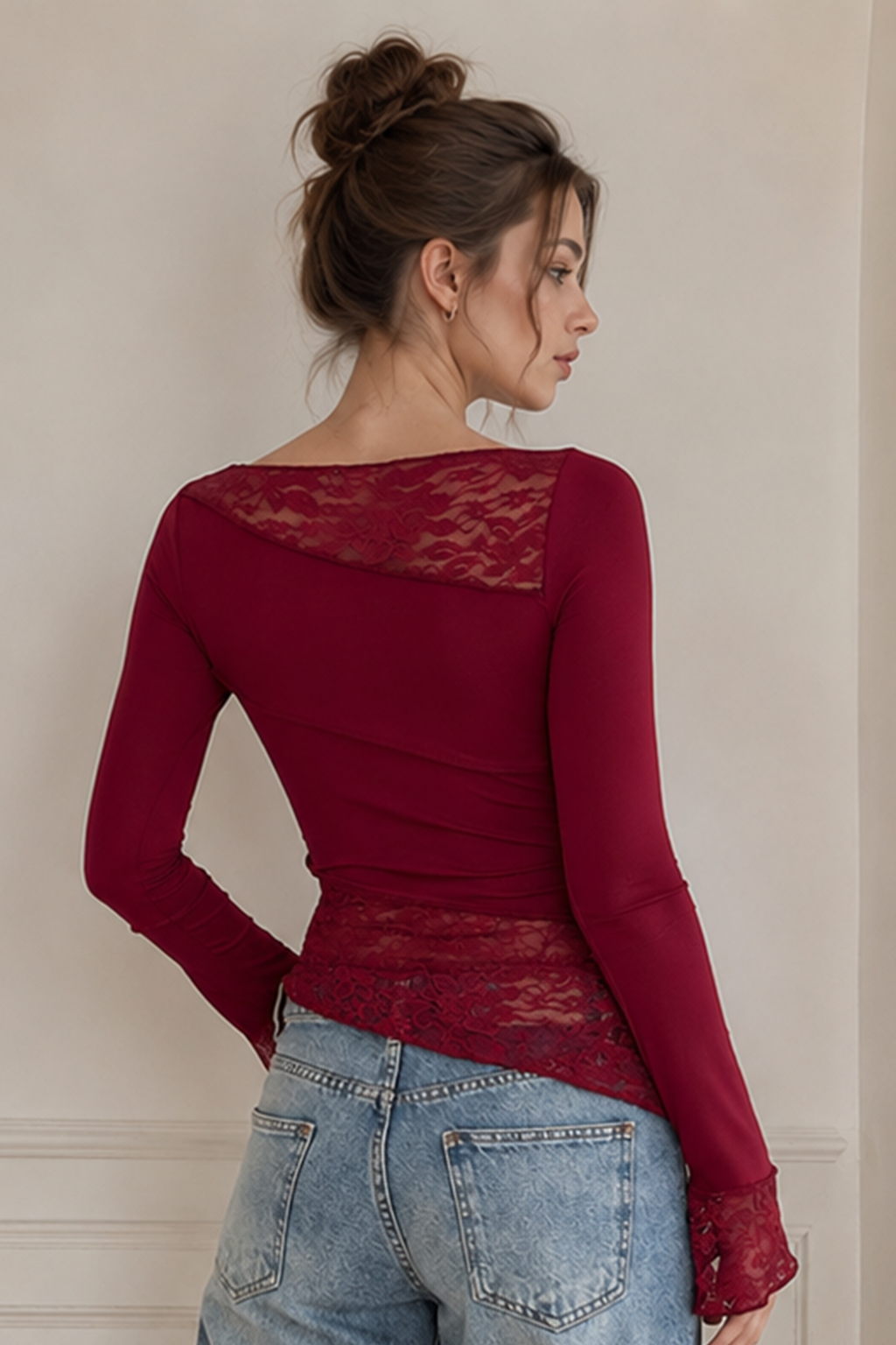 Vintage Slim Fit Floral Detail Long Sleeve Long Sleeve Tee