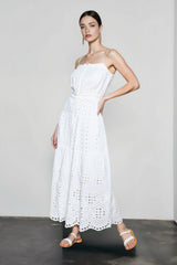 Hollow Out White Flowy Vacation Skirt