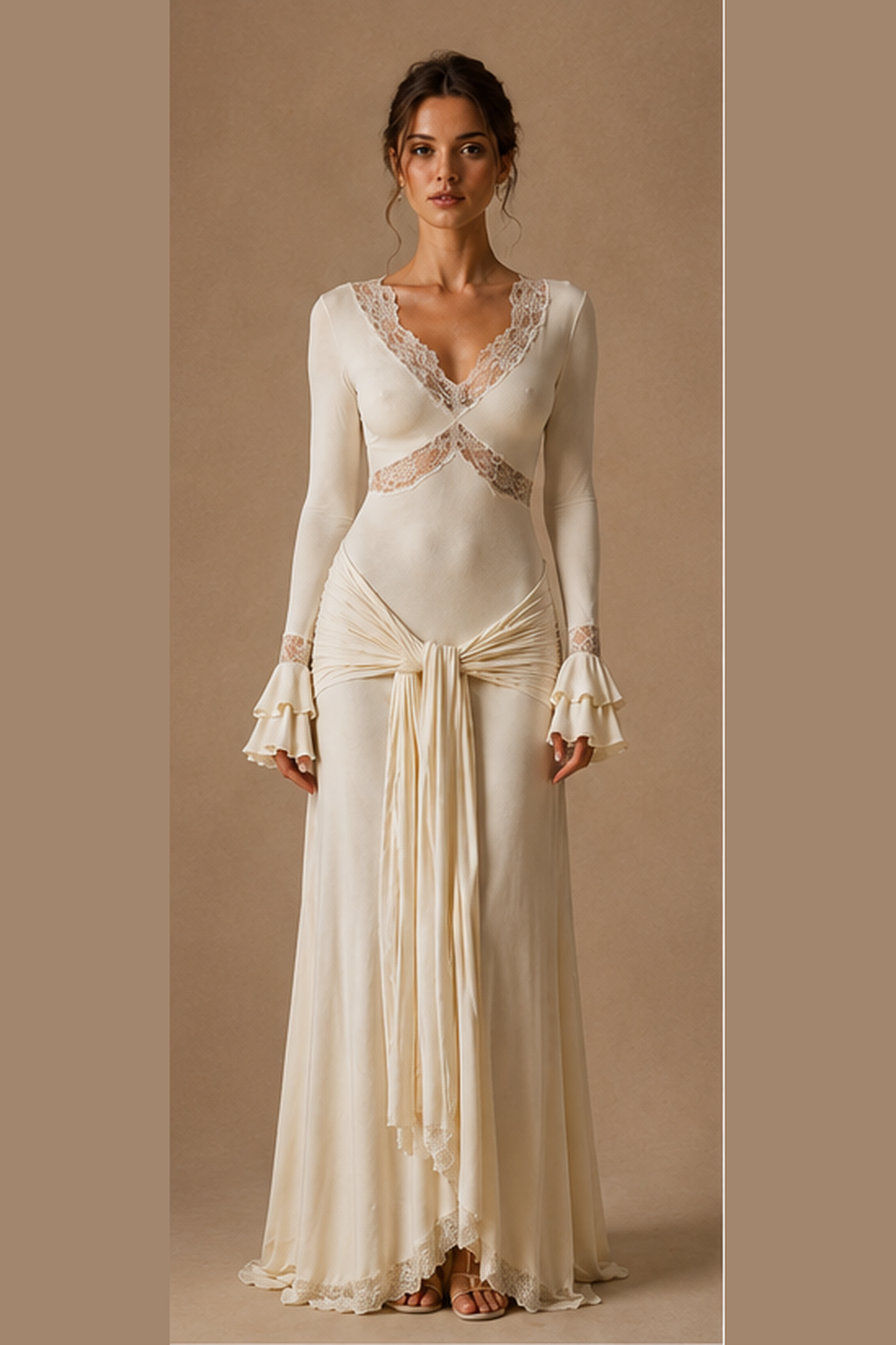 Lace Bodycon Flare Sleeve Maxi Dress