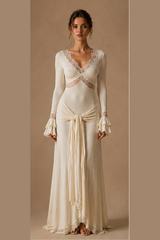 Lace Bodycon Flare Sleeve Maxi Dress