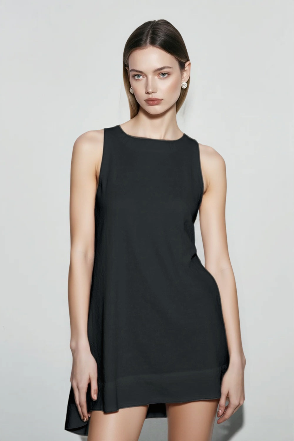 Pure Linen Crew Neck Tank Vacation Dress