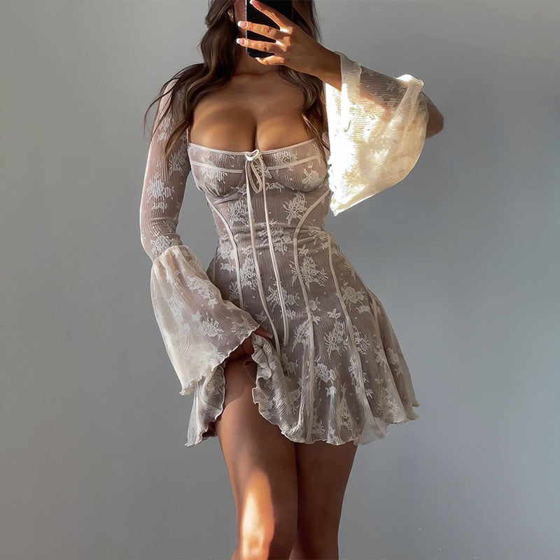 Long Sleeve Lace Corset Mini Dress