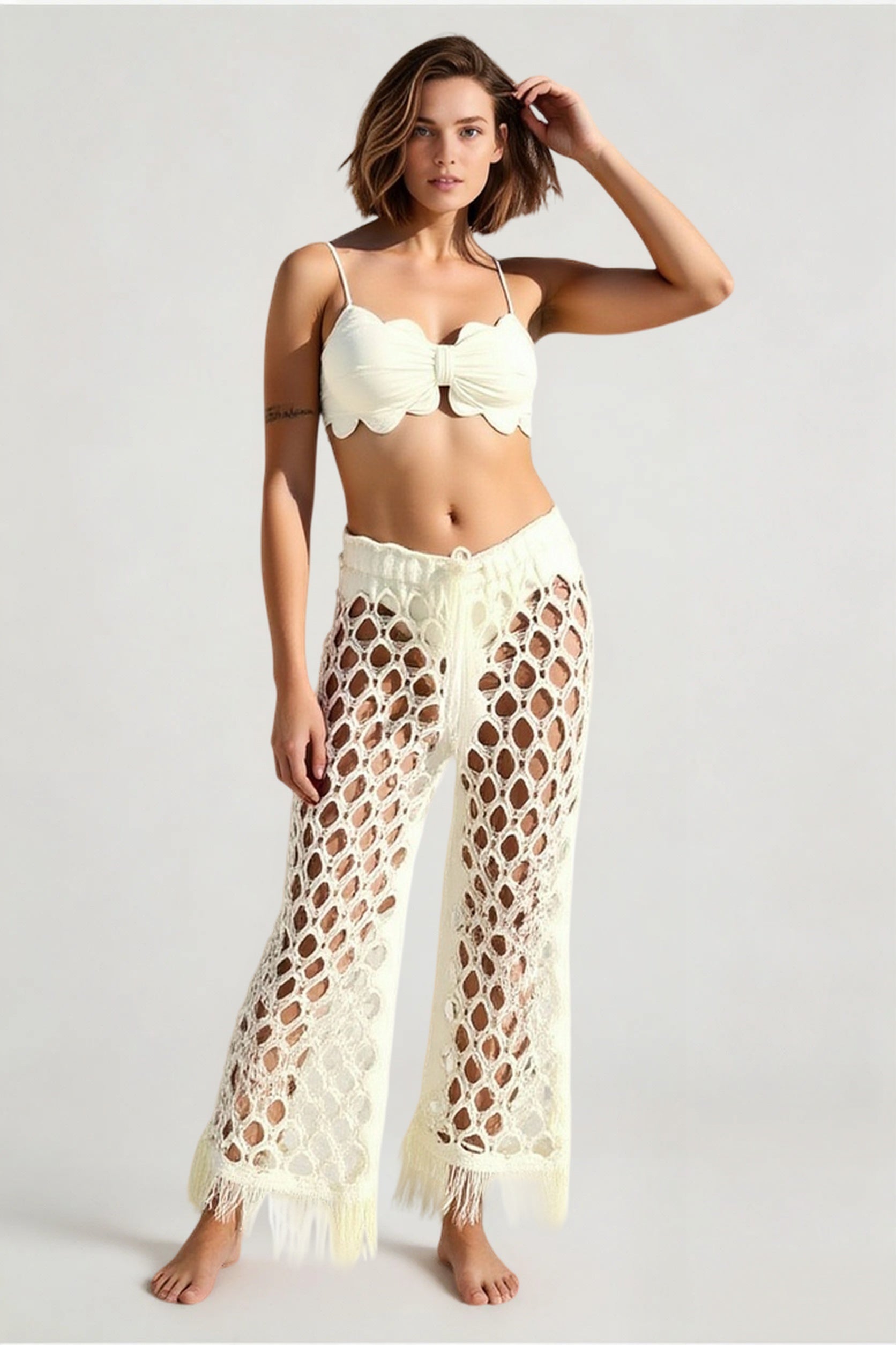Push Up Bikini Set with Linen Three Piece Swimsuit