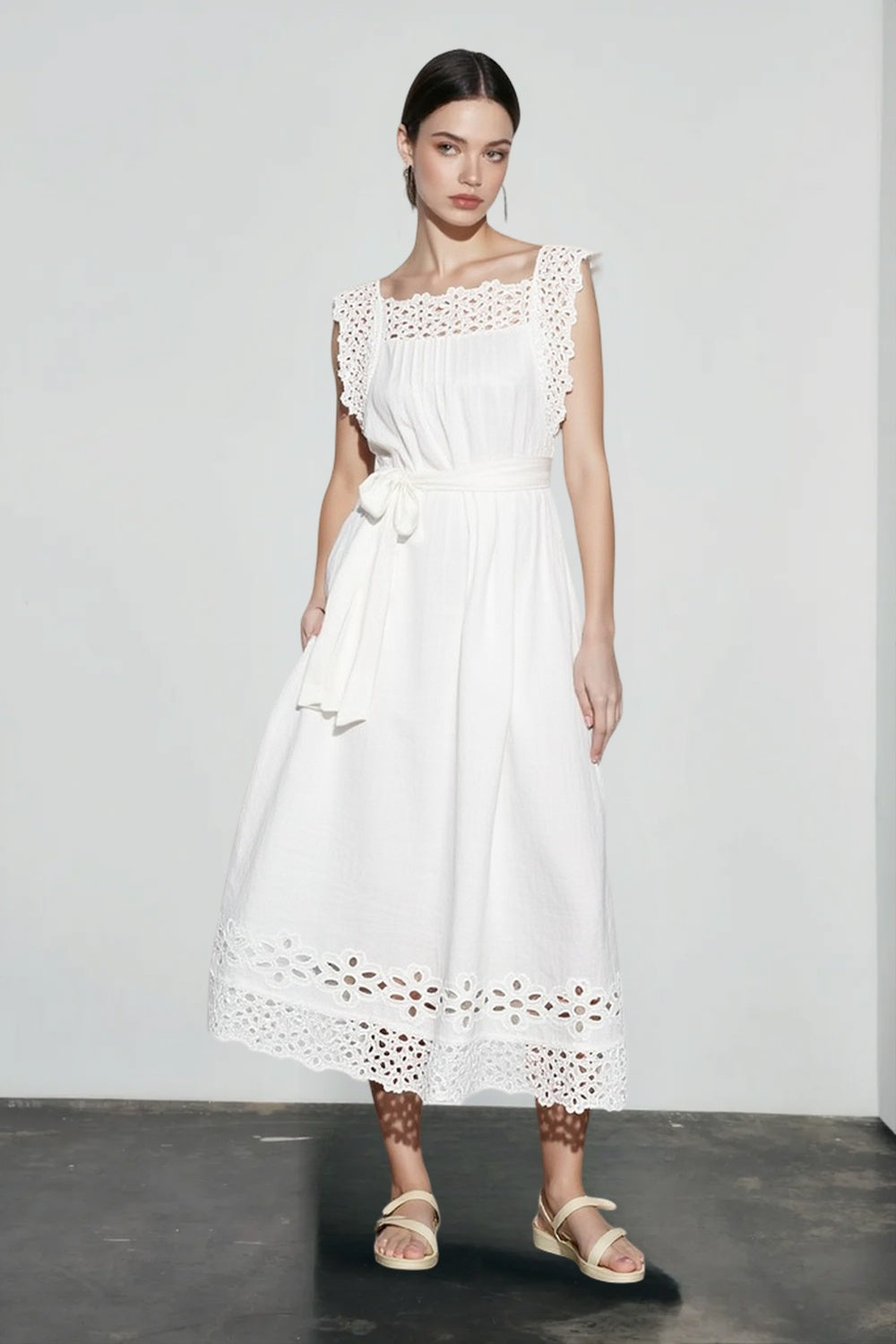 Linen Embroidered Tank Vacation Dress