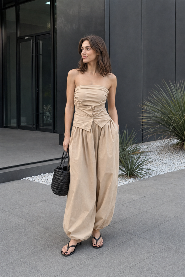 Cotton Lantern Wide Leg Pants