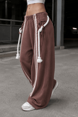 Striped Belted Wide Leg Cargo Pants