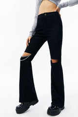 Chain Detail Distressed Straight Pants