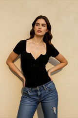 Cinched Waist Square Neck T-shirts