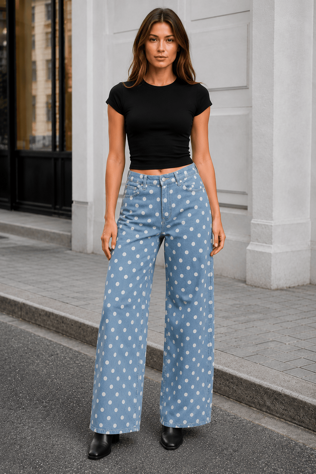 Polka Dot Loose Mid Rise Jeans