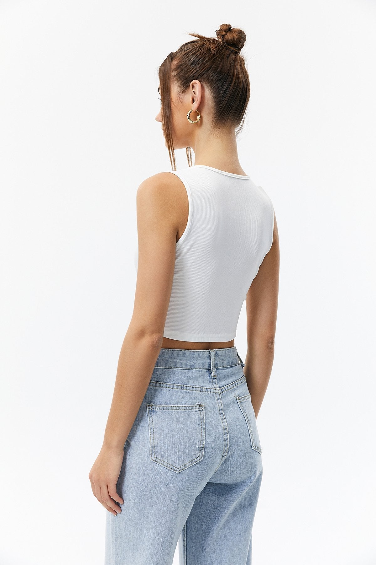 V Neck Sleeveless Ribbed Tank Top
