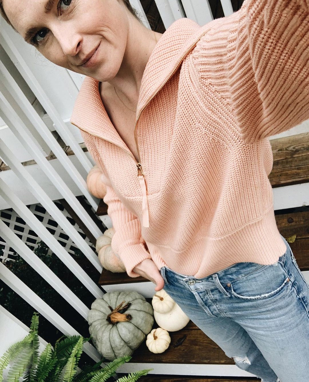 Wide Collar Half Zip Long Sleeve Sweater