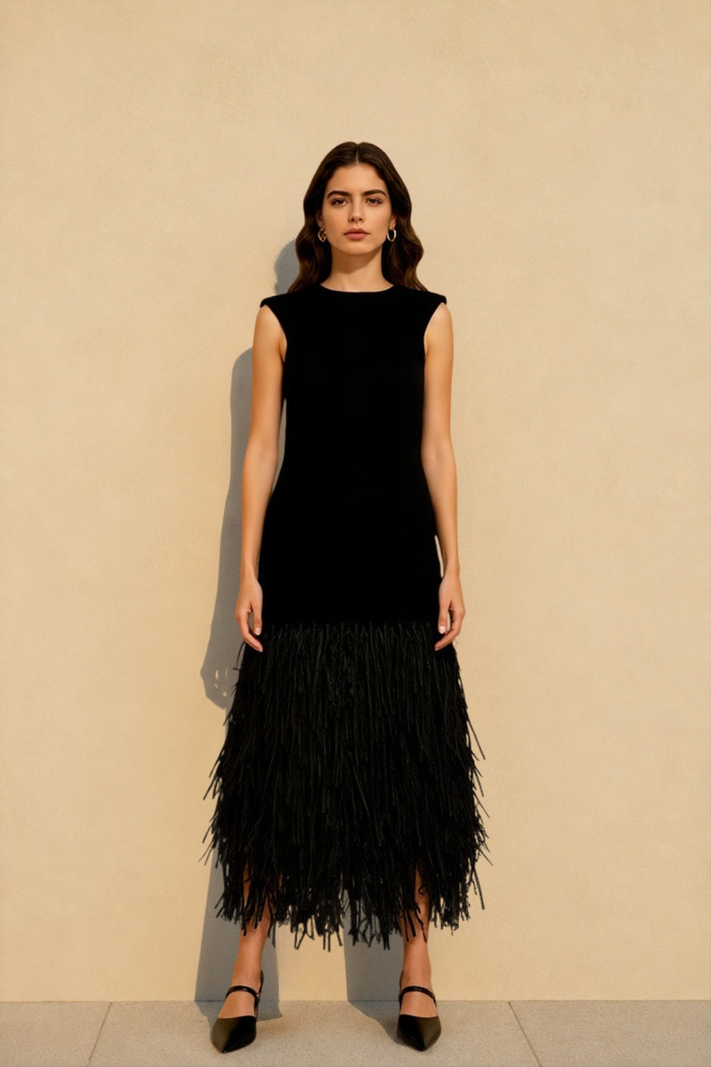 Solid Raffia Panel Knit Midi Chic Cocktail Dress