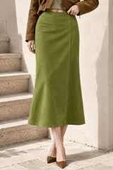 Vintage Suede High Waist Midi Pencil Skirt