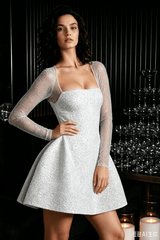 Luxury Sequin Long-Sleeve A-Line Bow Backless Mini Sequin Dress