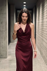 Satin Cowl Neck Halter Backless Slim Maxi Dress