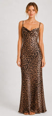 Leopard Cowl Neck Backless Maxi Dress