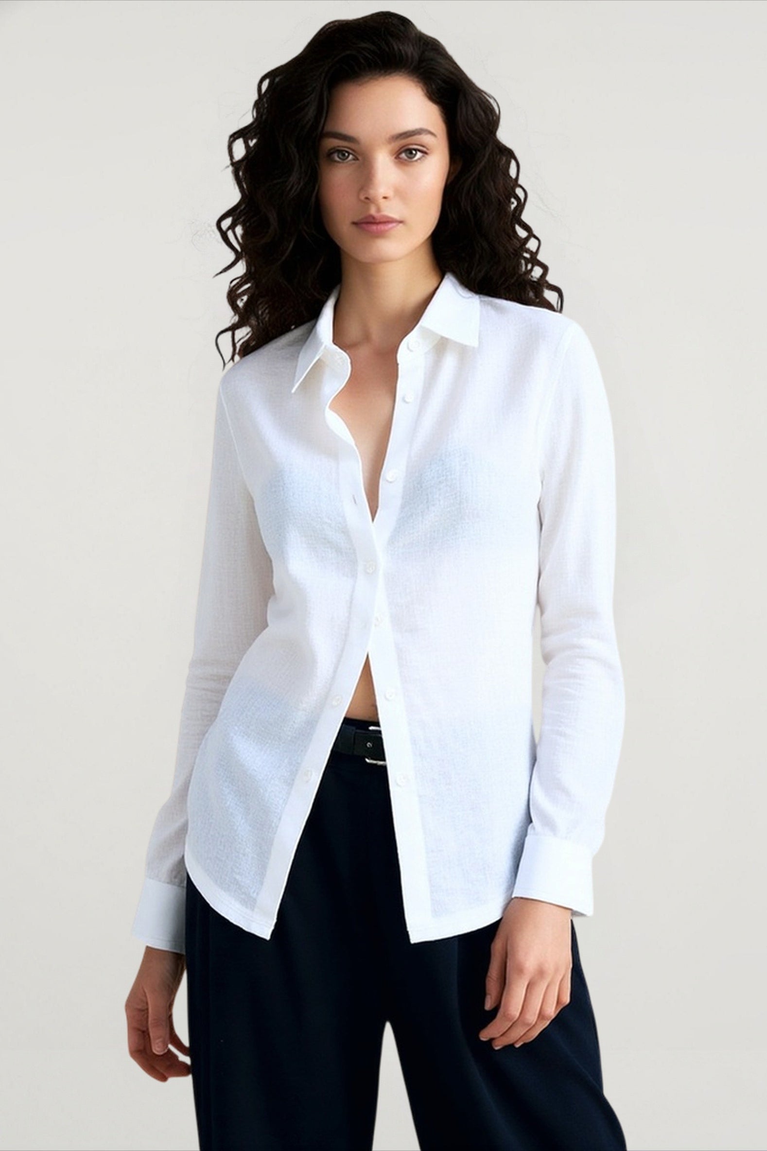 Linen Sheer Button Down Blouse