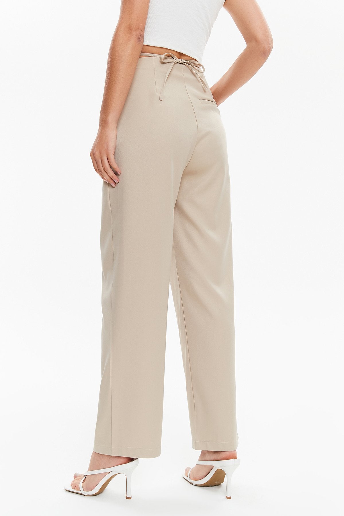 High Waist Tie Back Wide Leg Pants