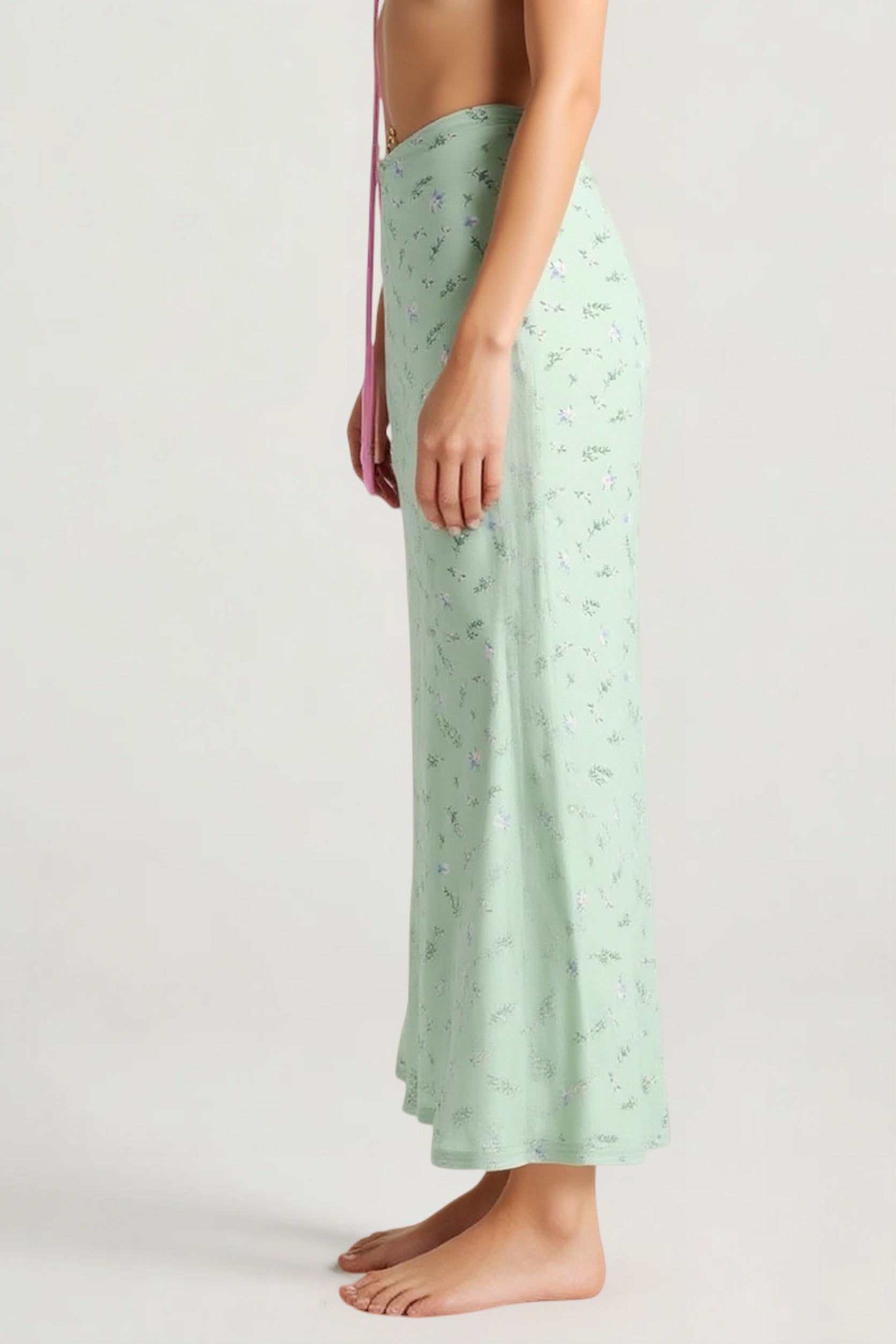 Floral Satin A-Line Midi Skirt