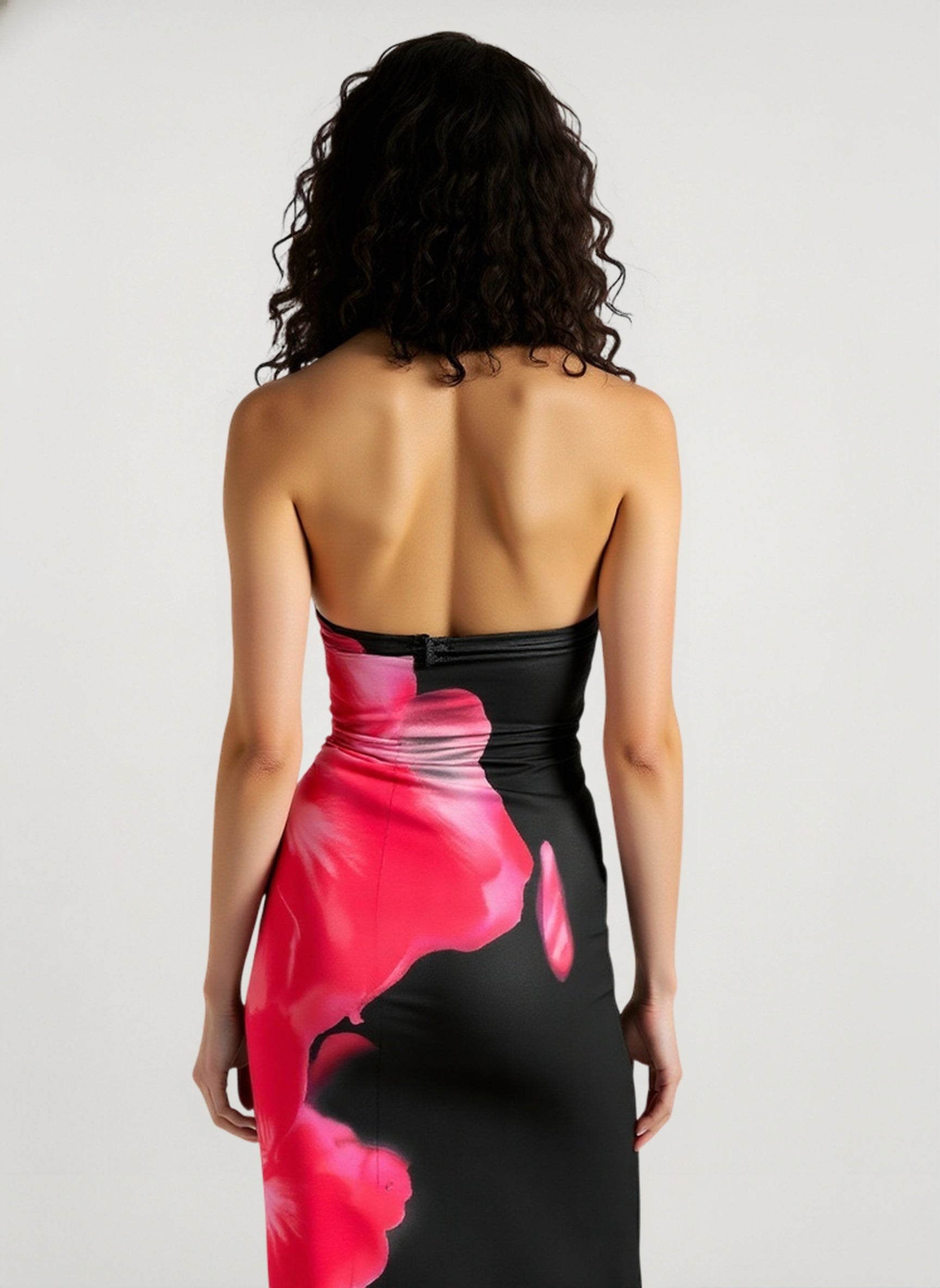 Strapless Floral Bodycon Slit Vacation Dress