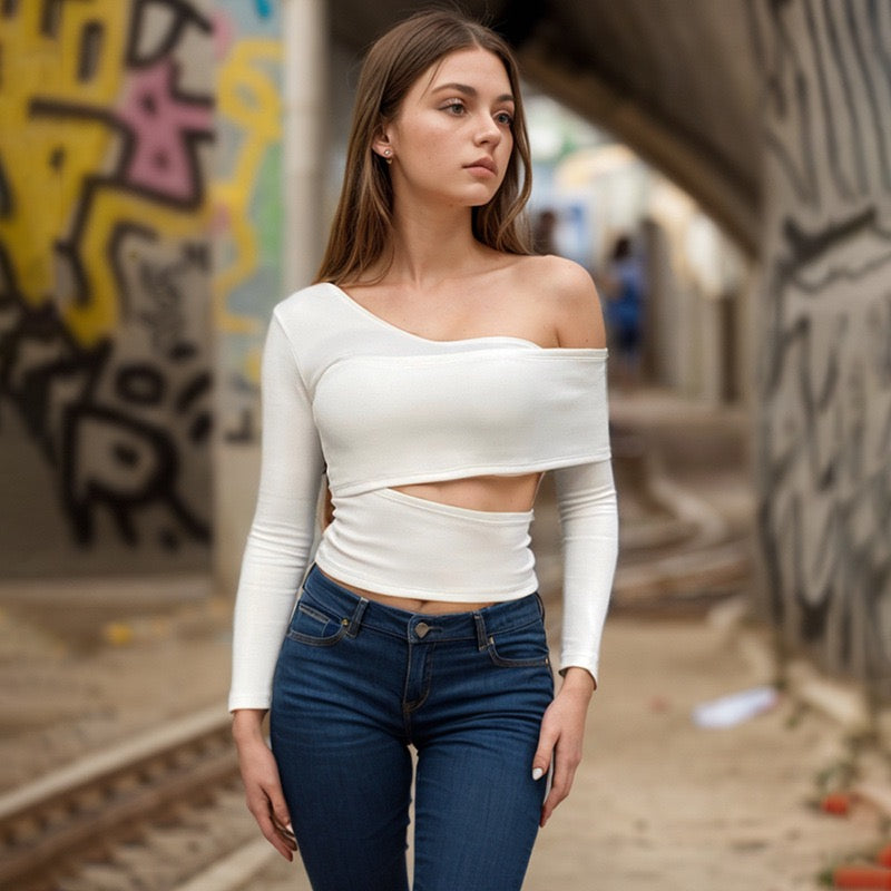 Asymmetric Cut Out Long Sleeve Top