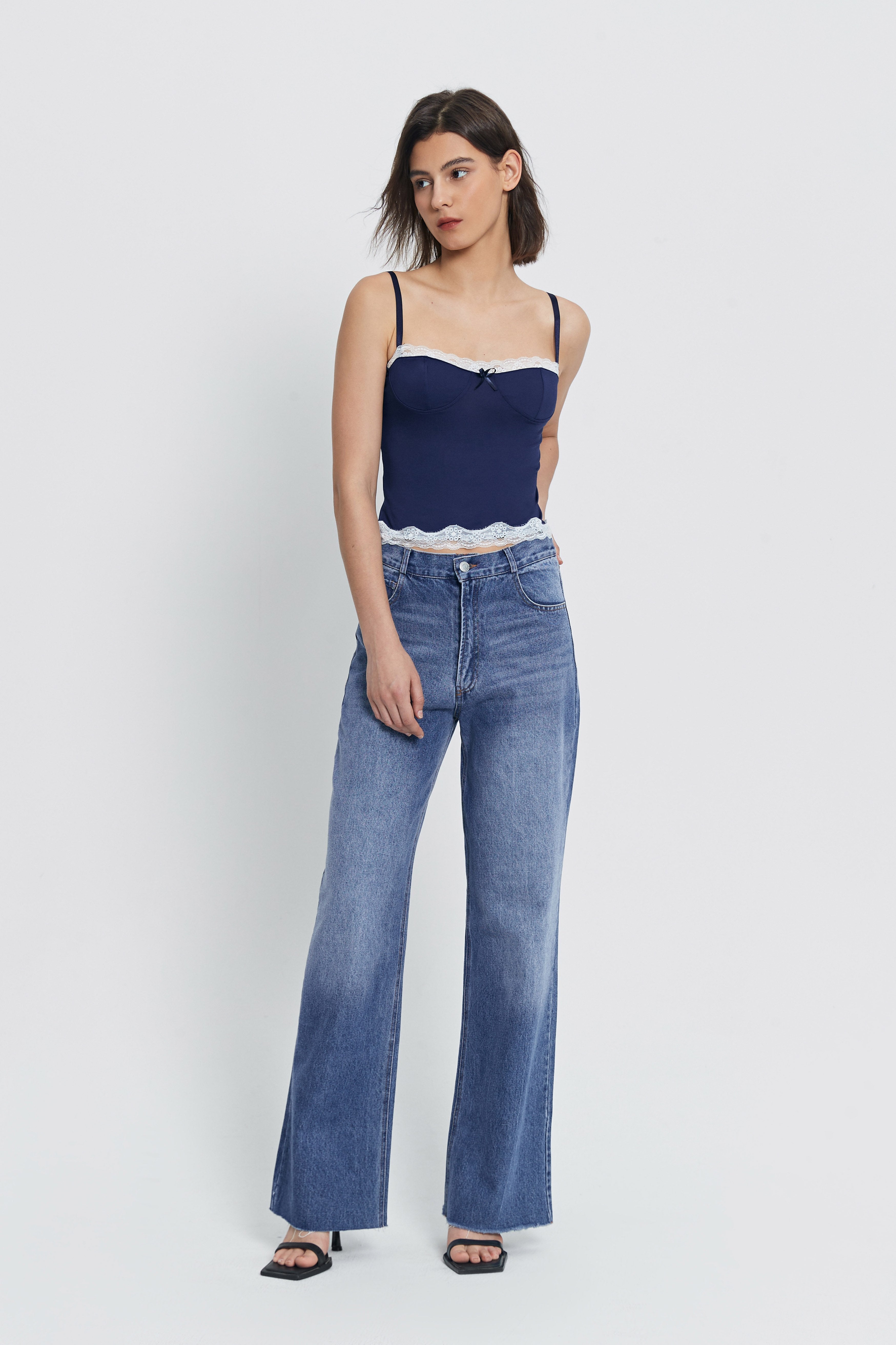 Low Waist Dual Pocket Washed Wide Leg Pants