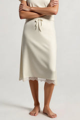 Elegant Lace Trim Tie Waist Midi Skirt