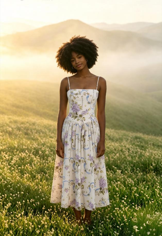Elegant Gentle Floral Cami Fairy Maxi Dress