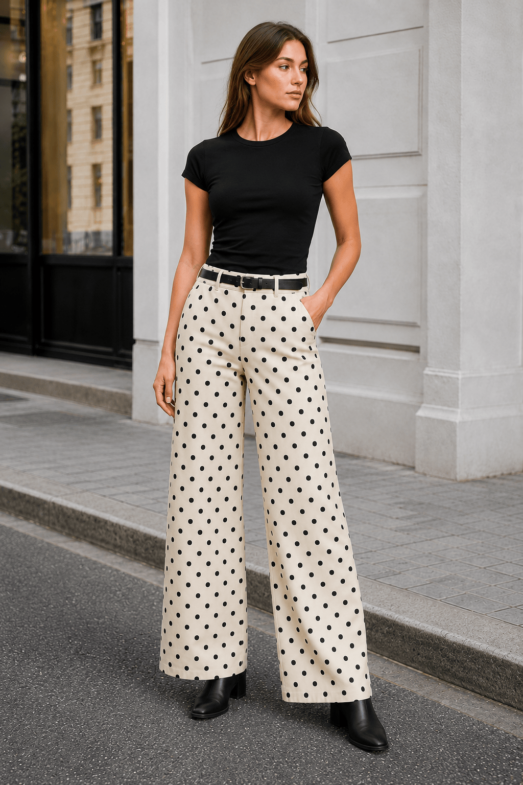 Polka Dot Loose Mid Rise Jeans