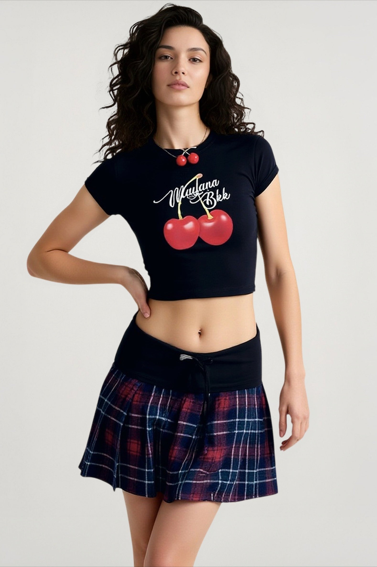 Cherry Print Crop T-shirts