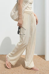 Relaxed Washed Linen Wide Leg Drawstring Pants