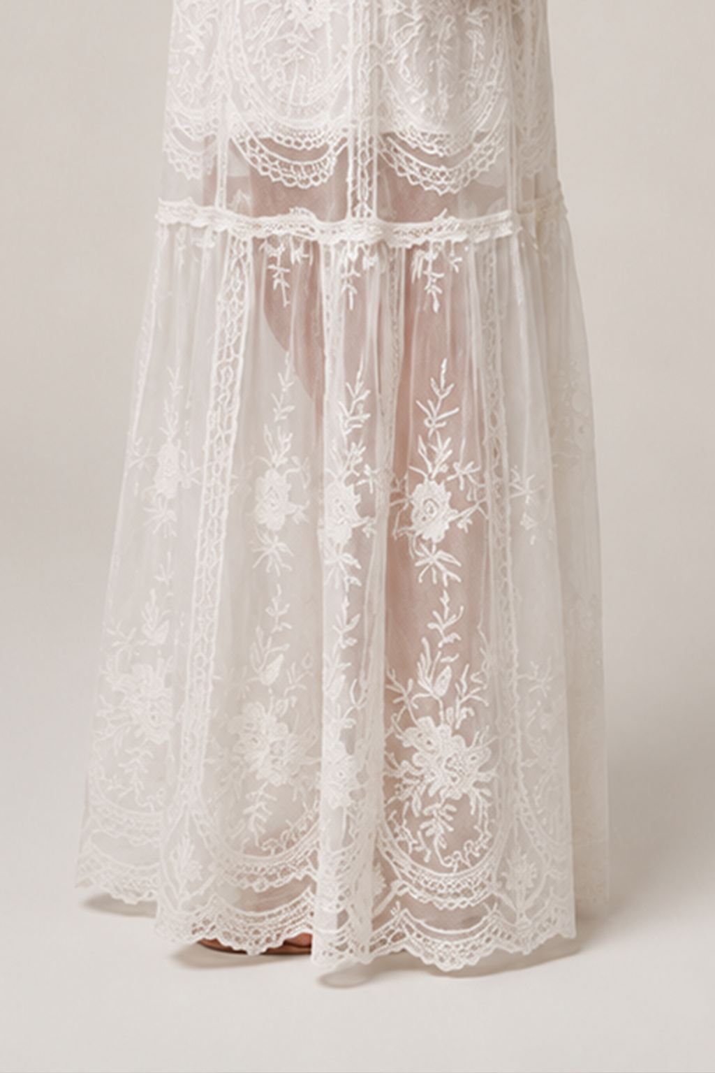 Floral Lace Sheer High-Waist A-Line Skirt