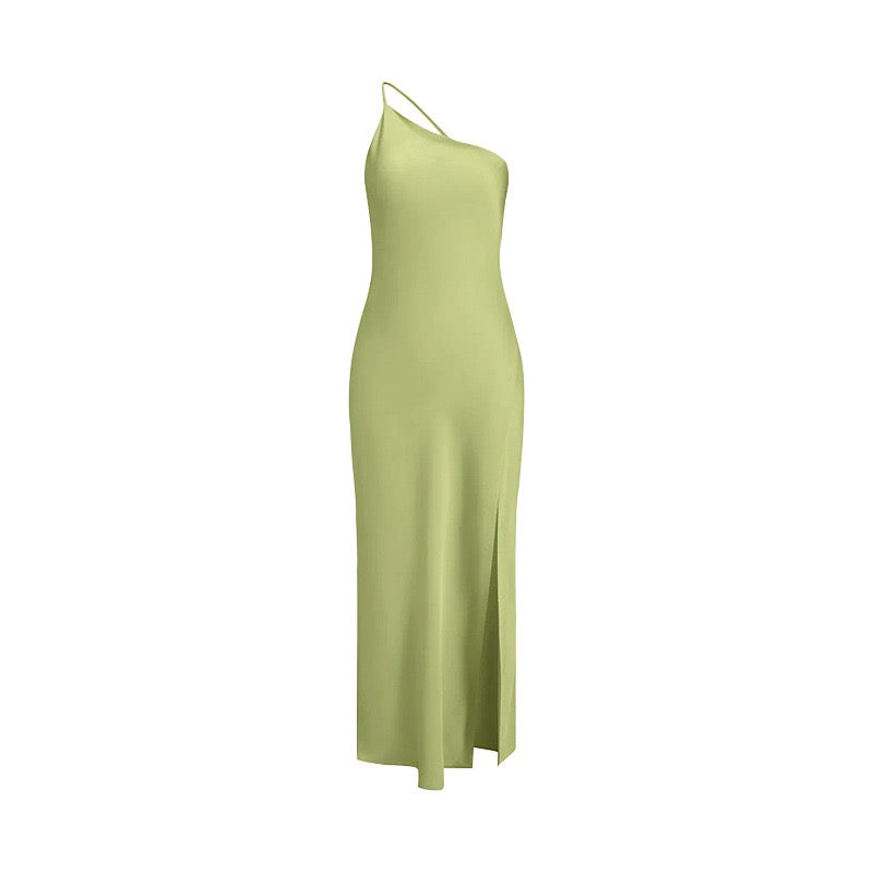 Satin Backless Split Thigh Long Dress
