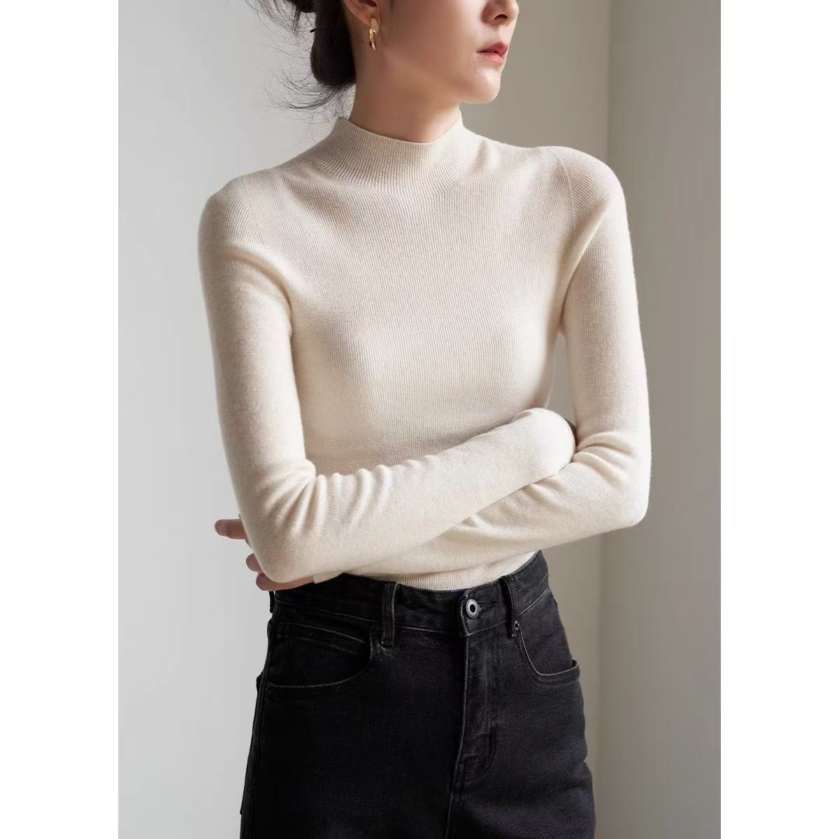 Mock Neck Wool-Blend Knit Top