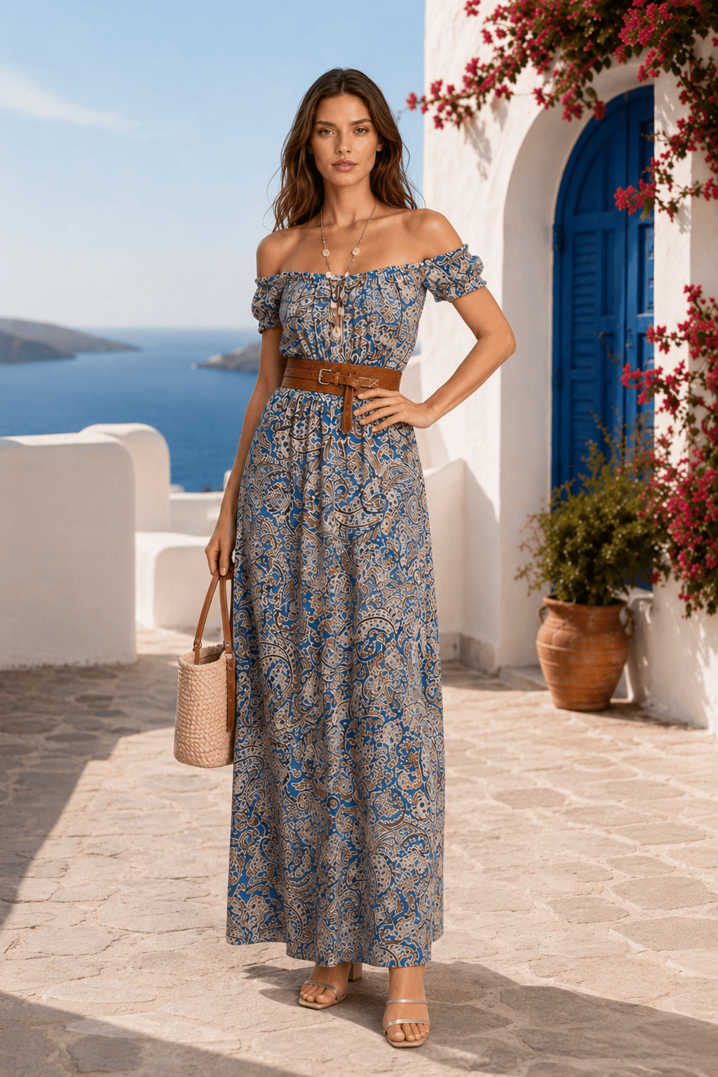 Bohemian Off-shoulder Short Sleeve Maxi Dress