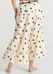 Tiered Ruffle Polka Dot Midi Skirt