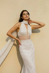 Polka Dot Halter Deep V Vacation Dress
