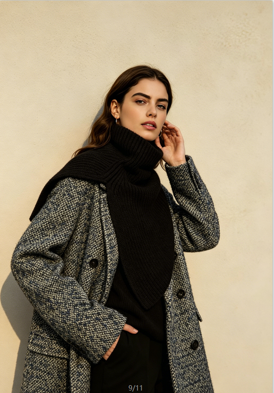 Super Fine Merino Knitted Turtleneck Split Scarf