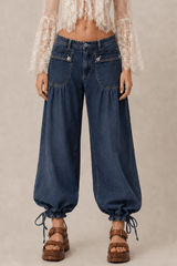 Loose Cuffed Ruched Tie Jeans
