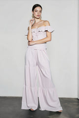 Ruffle Off Shoulder Top Pants Vacation Set