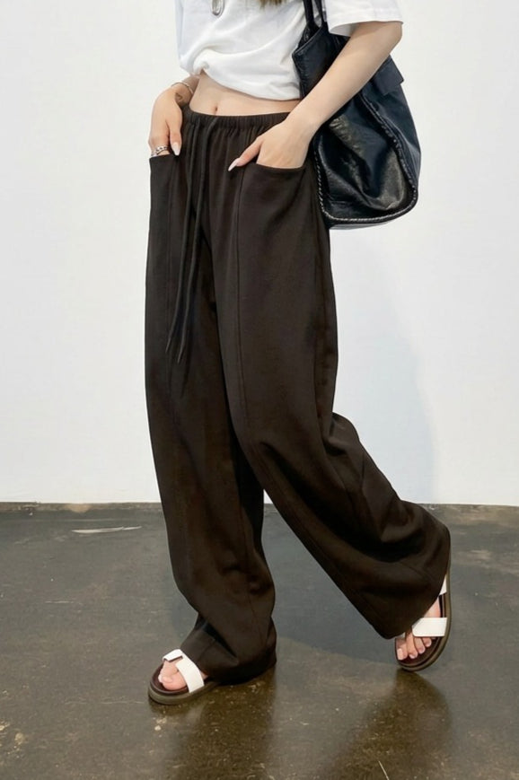 Linen Blend Relaxed Wide Leg Draped Pants