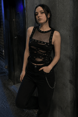 Y2K Mesh Patchwork Crop Top