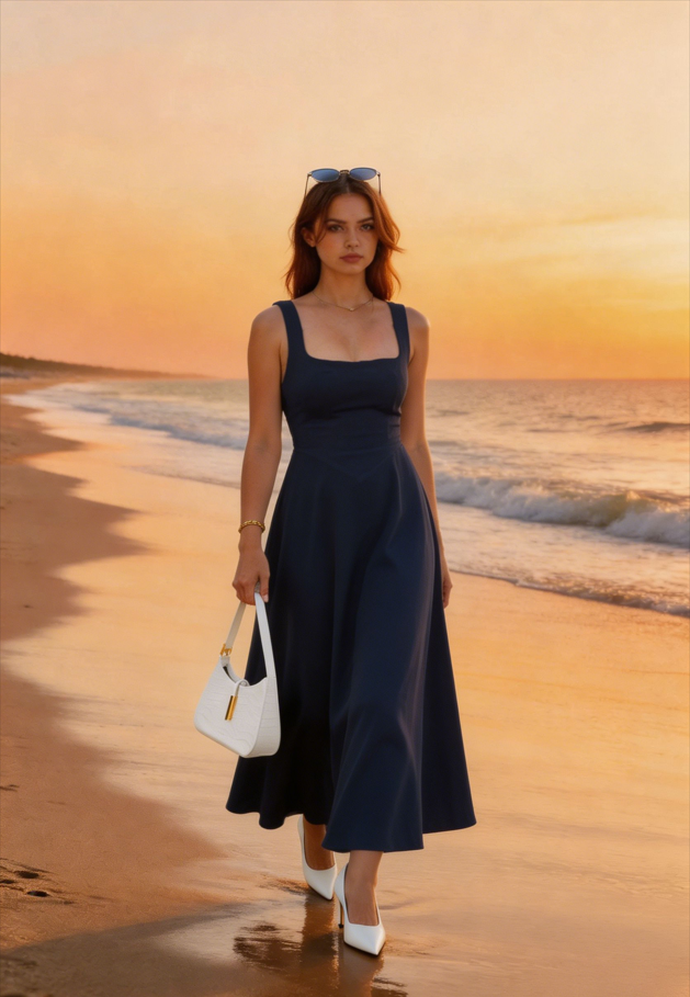 Solid Square Neck Sleeveless Cocktail Dress