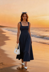 Solid Square Neck Sleeveless Cocktail Dress