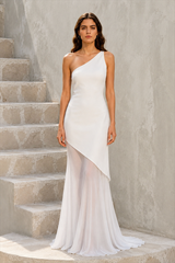 One Shoulder Sleeveless Backless Slim Mesh Tie Maxi Dress