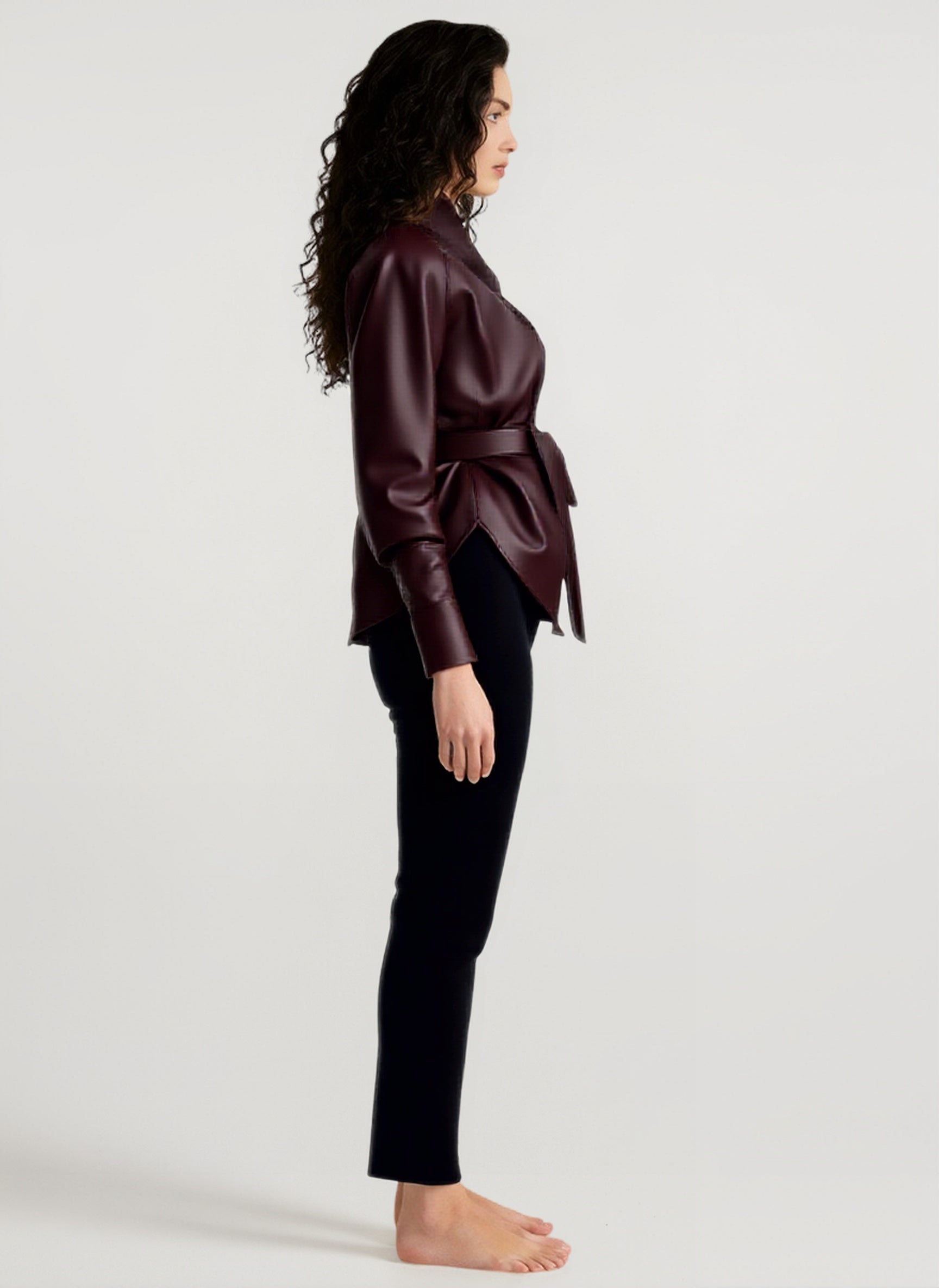 Stand Collar Trench Leather Jacket