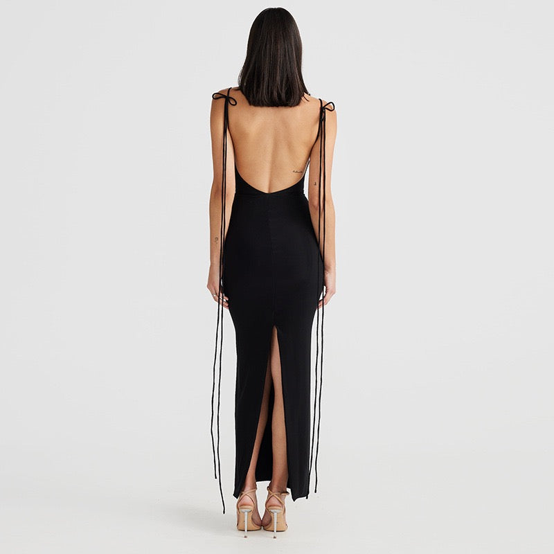 Textured Jersey Open Back Maxi Dress