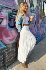 Boho Chic High Waisted Contrast Drawstring A Line Maxi Skirt