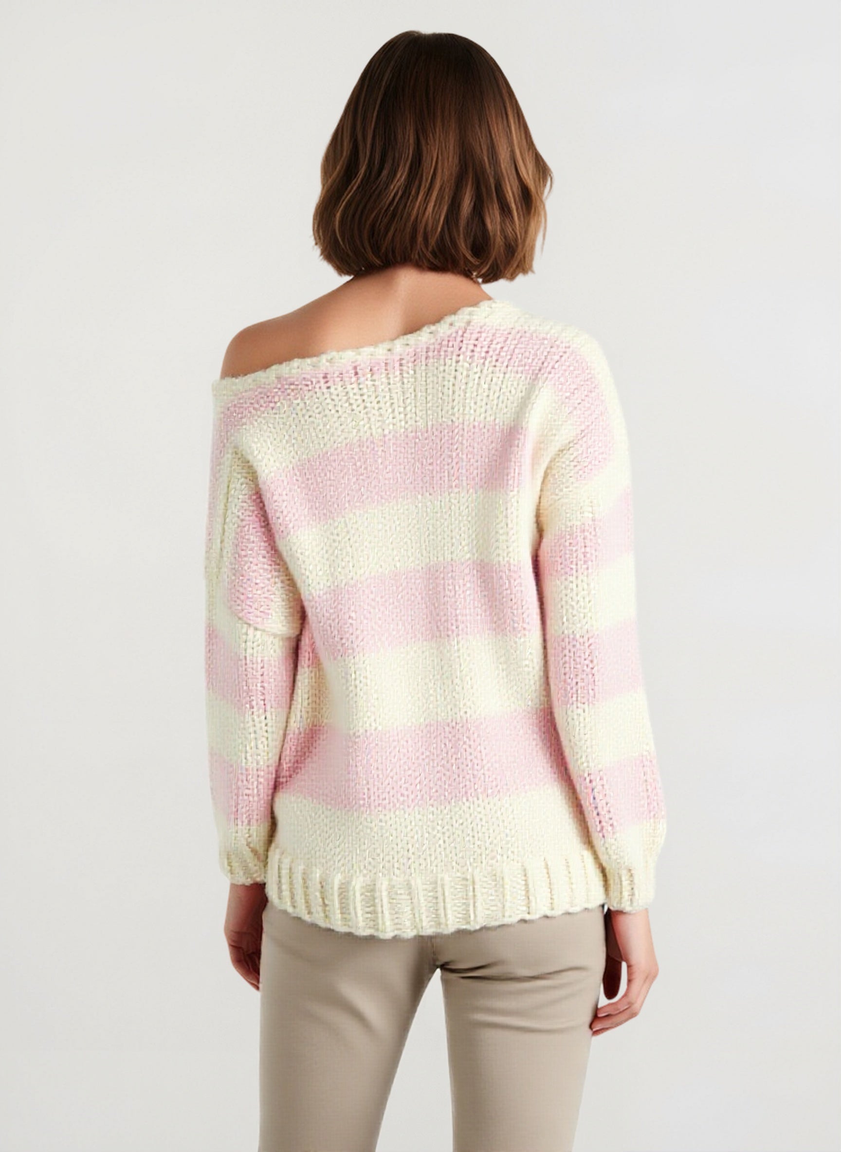 Casual Loose Off-Shoulder Striped Sweet Sweater